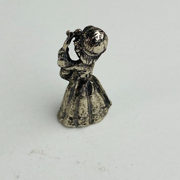 Pewter Miniature Girl in Dress Playing Ukulele Musical Music Instrument Figure - Picture 4 of 6